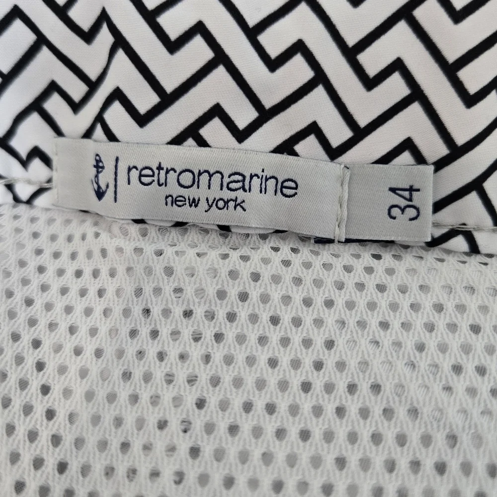 RETROMARINE‎ Zig Zags Swim Trunk White Navy Resort Beach Pool Vacation Size 34